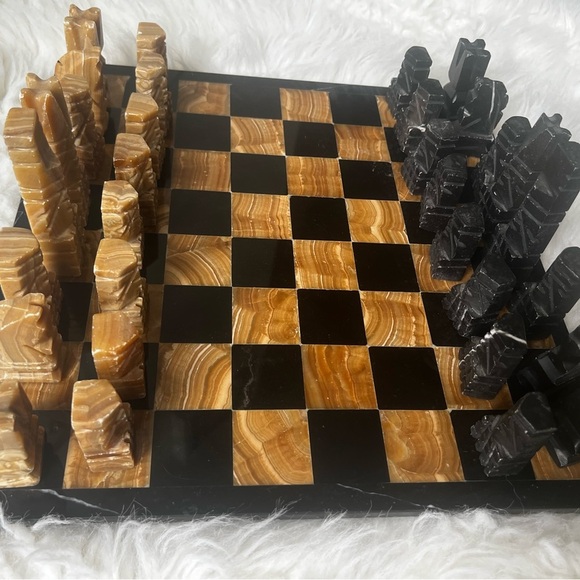 VTG Hand Carved Chess Board Game Aztec Mayan - Picture 3 of 16